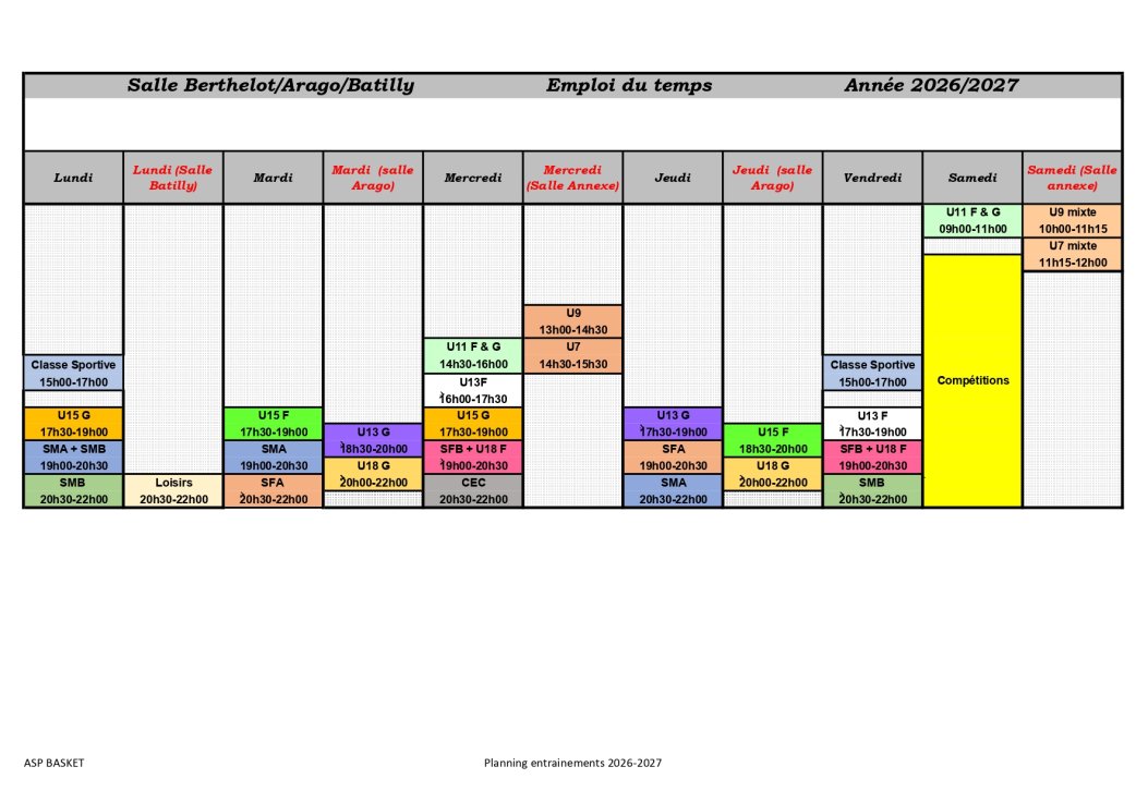 Planning et dates de reprises des entrainements saison 2026-2027